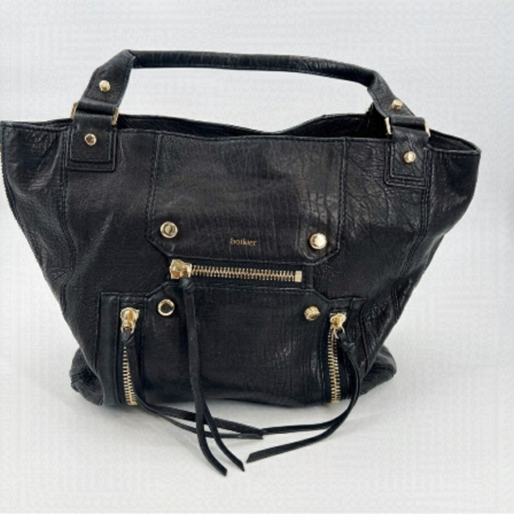 Botkier black leather tote with gold zipper details